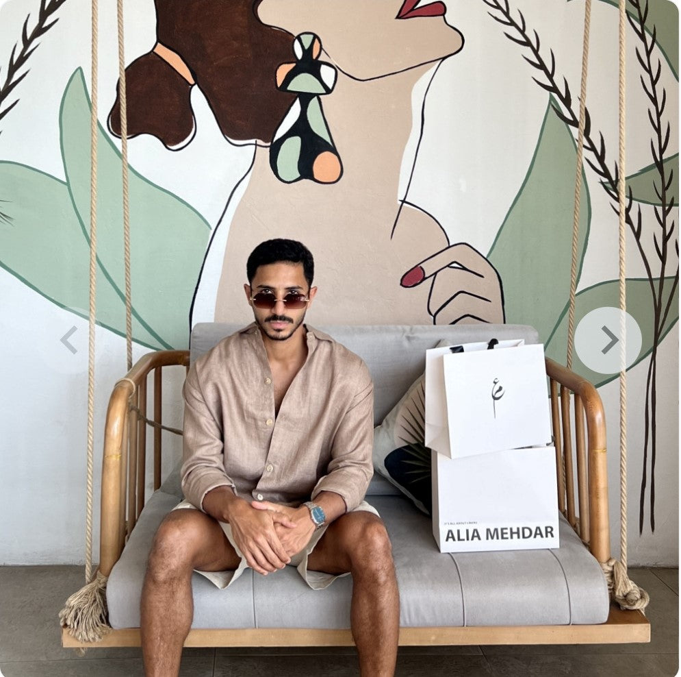 ALIA MEHDAR BROWN LINEN LS MEN بنطال كتان بني للرجال