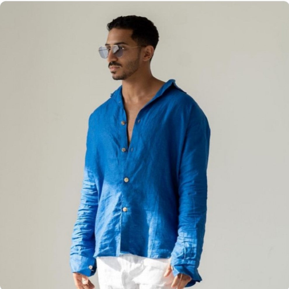 ALIA MEHDAR DARK BLUE MEN LS قميص رجالي أزرق داكن بأكمام طويلة