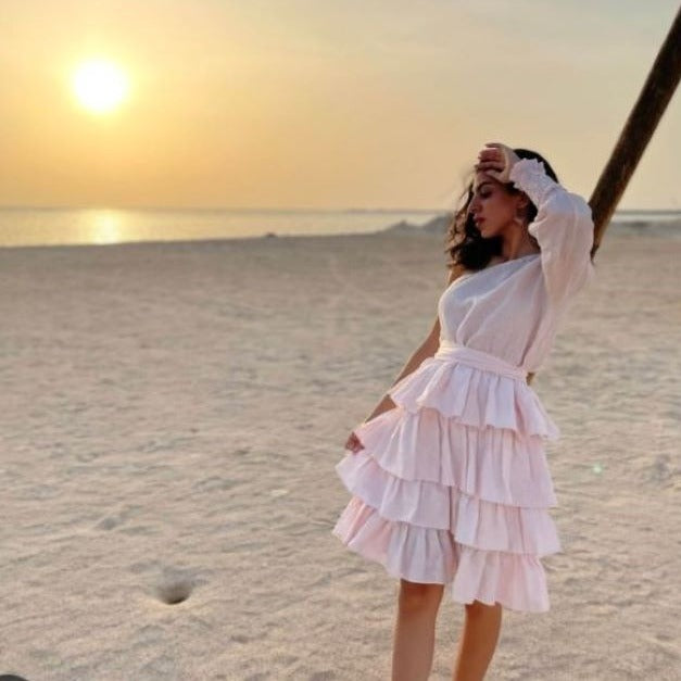 ALIA MEHDAR ONE SHOULDER PINK كتف واحد وردي