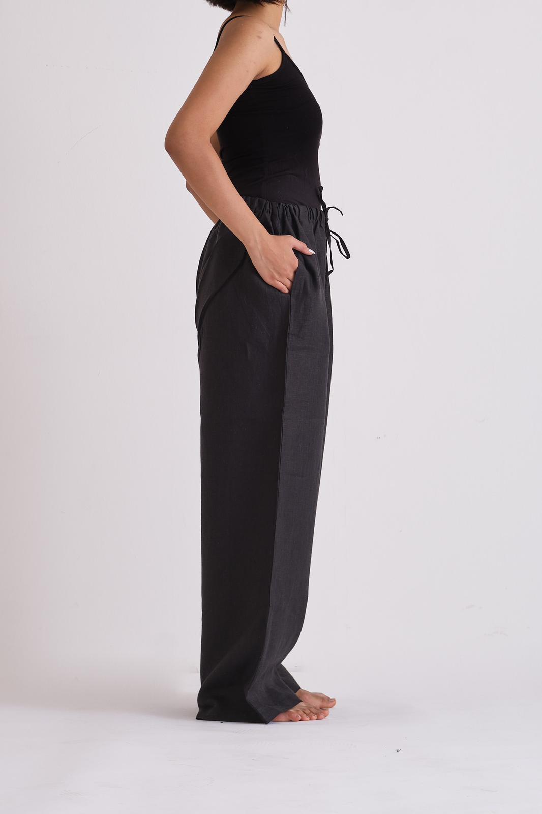 ALIA MEHDAR LINEN PANTS BLACK بنطلون كتان أسود