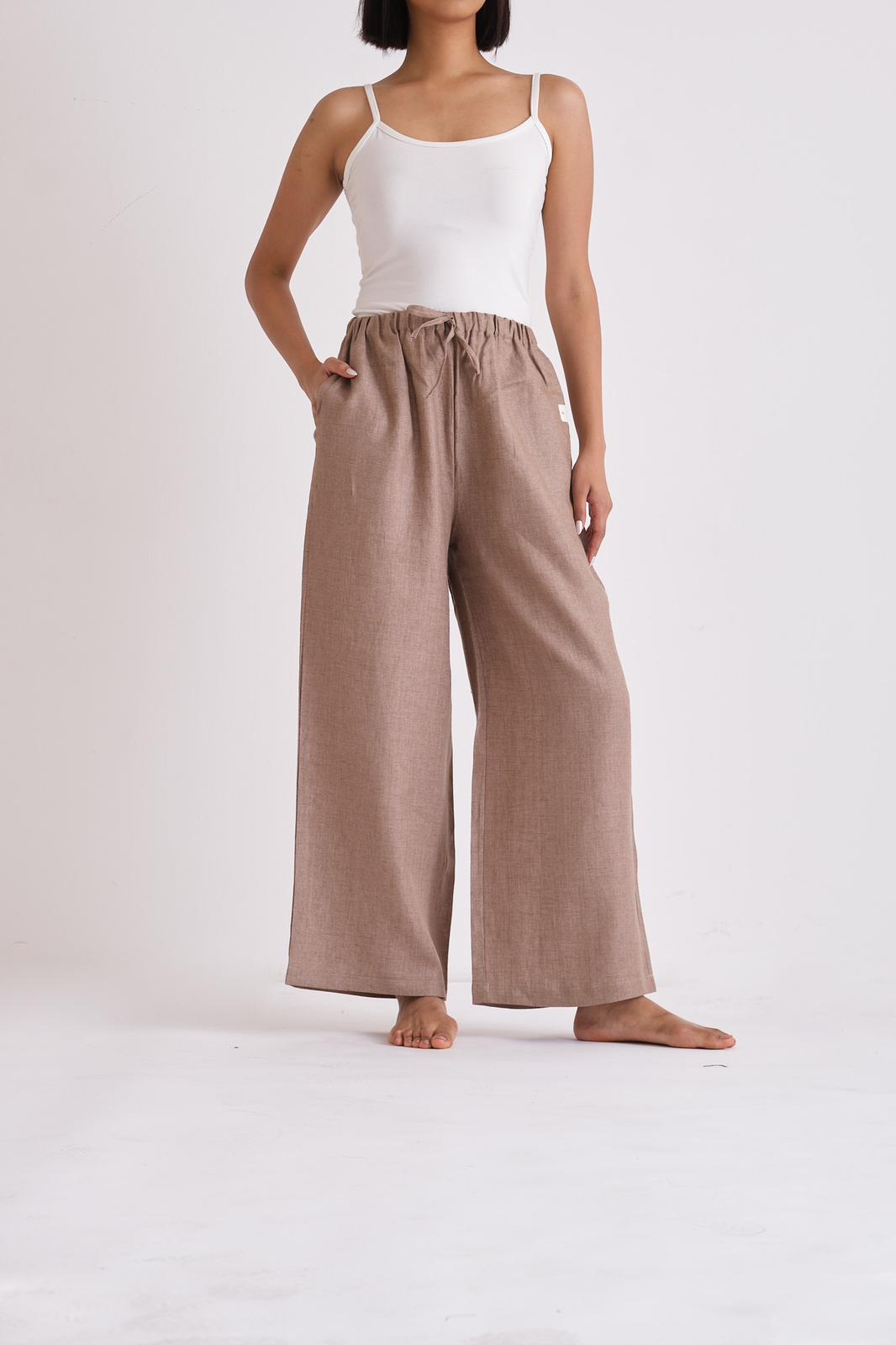 ALIA MEHDAR LINEN PANTS BROWN بنطلون كتان بني