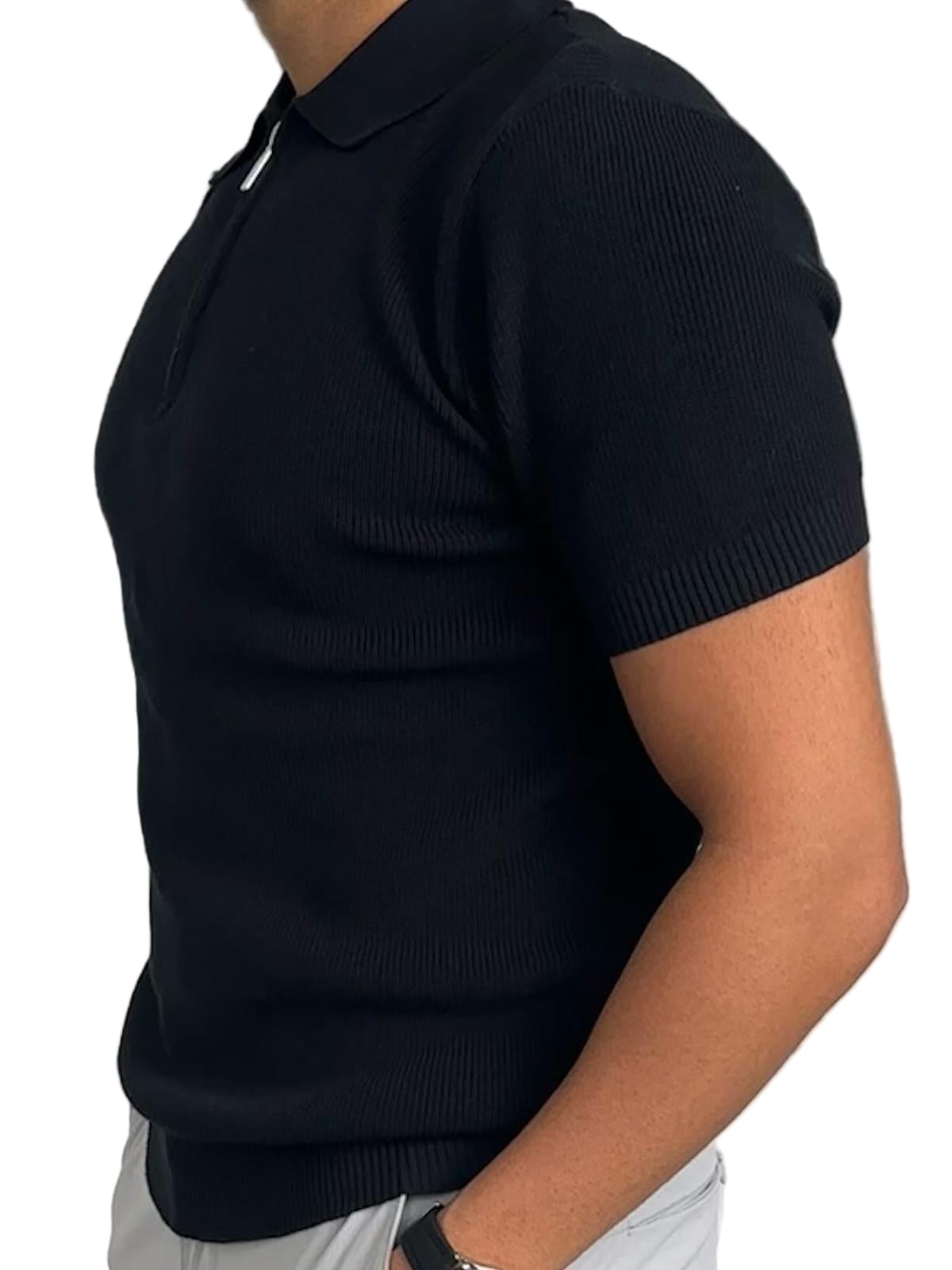 POLO T-SHIRT BLACK W/ZIPPER