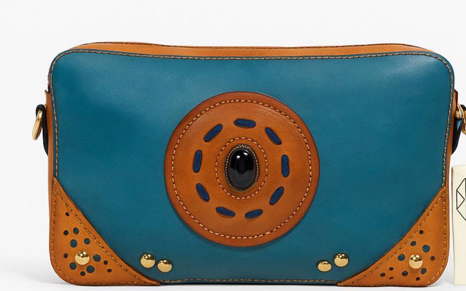 TURQUOISE GENUINE LEATHER PURSE-CHAIN STRAP