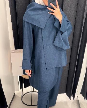 REEMSLINE HIGH COLLAR SET بدلة لنن ازرق
