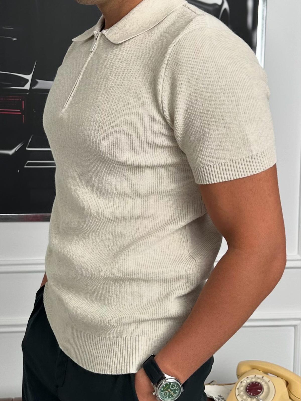 POLO T-SHIRT W/ ZIPPER WHEAT