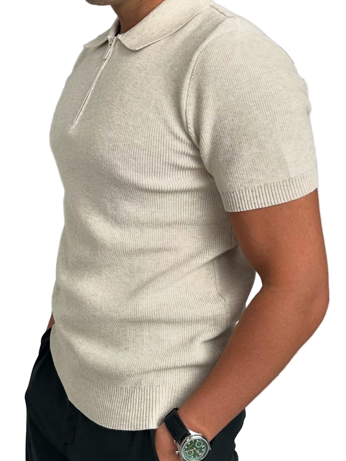 POLO T-SHIRT W/ ZIPPER WHEAT