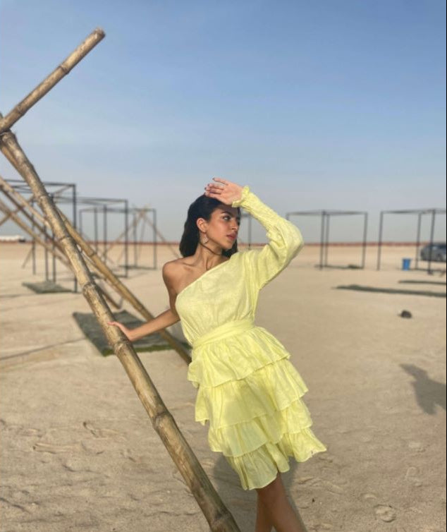 ALIA MEHDAR ONE SHOULDER DRESS كتف واحد وردي