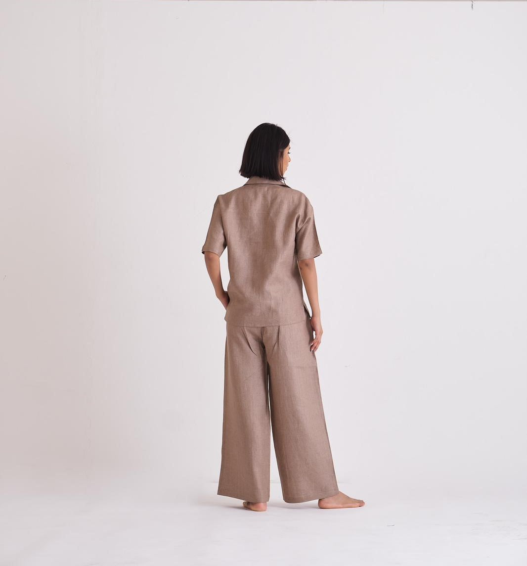 ALIA MEHDAR BROWN SHORTSLEEVE كم قصير بني