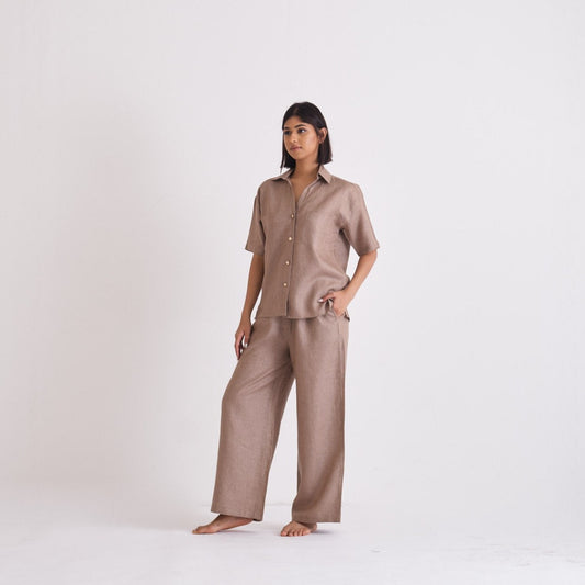 ALIA MEHDAR BROWN SHORTSLEEVE كم قصير بني