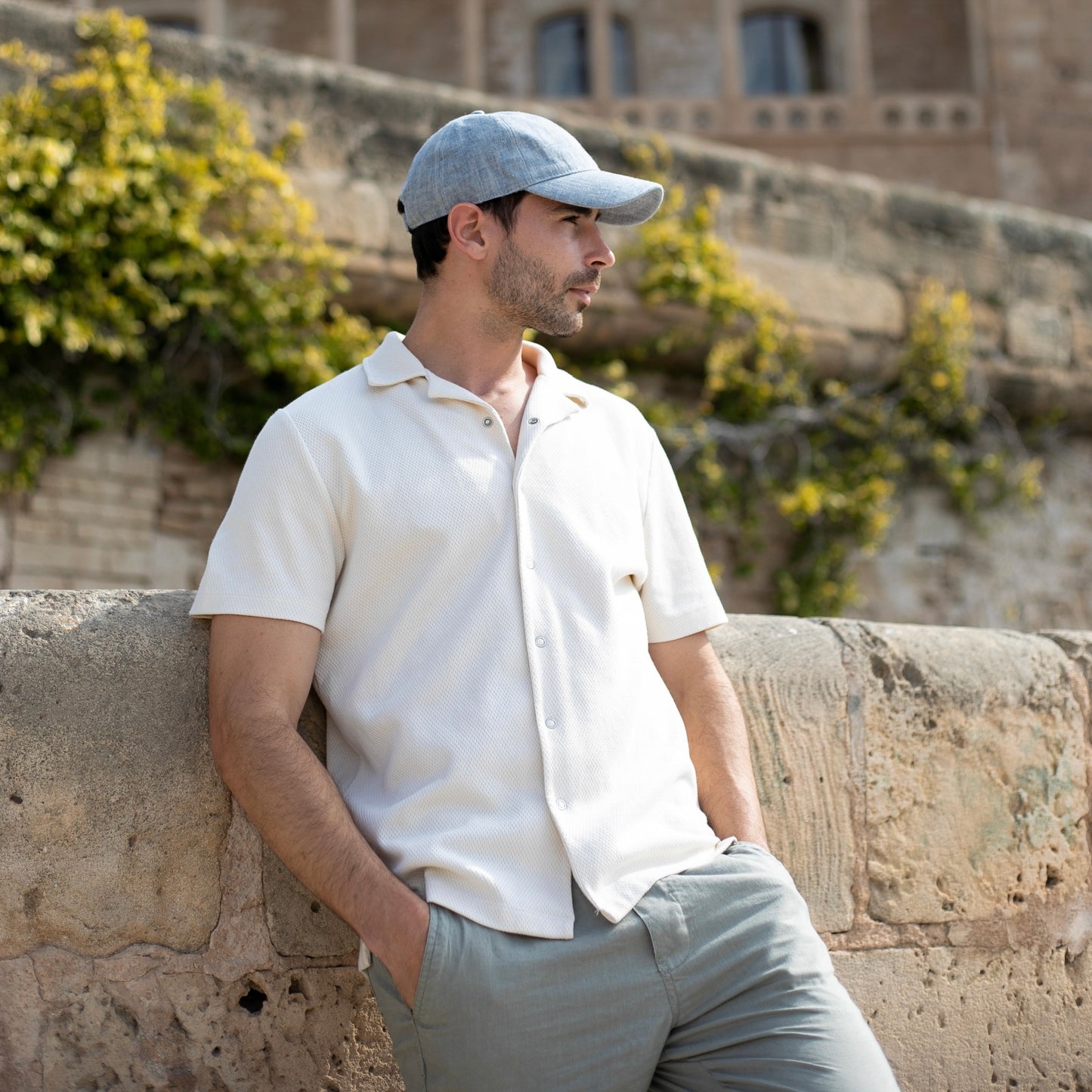 MELANGE BLUE LINEN CAP
