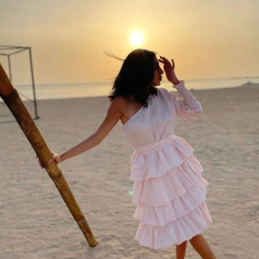 ALIA MEHDAR ONE SHOULDER DRESS كتف واحد وردي