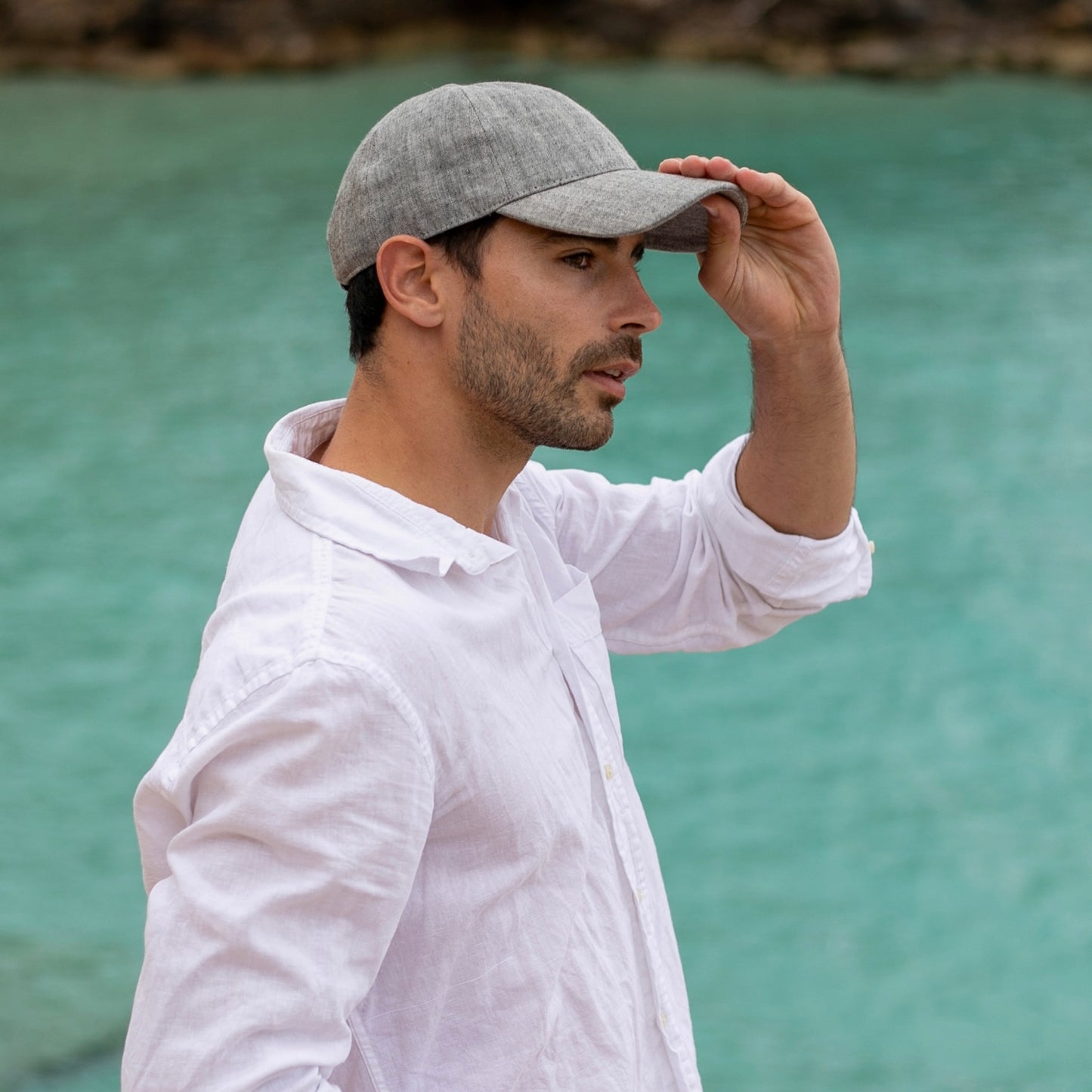 DARK GREY LINEN CAP