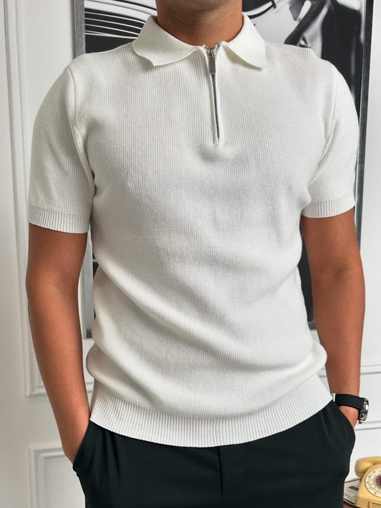 POLO T-SHIRT WITH ZIPPER WHITE
