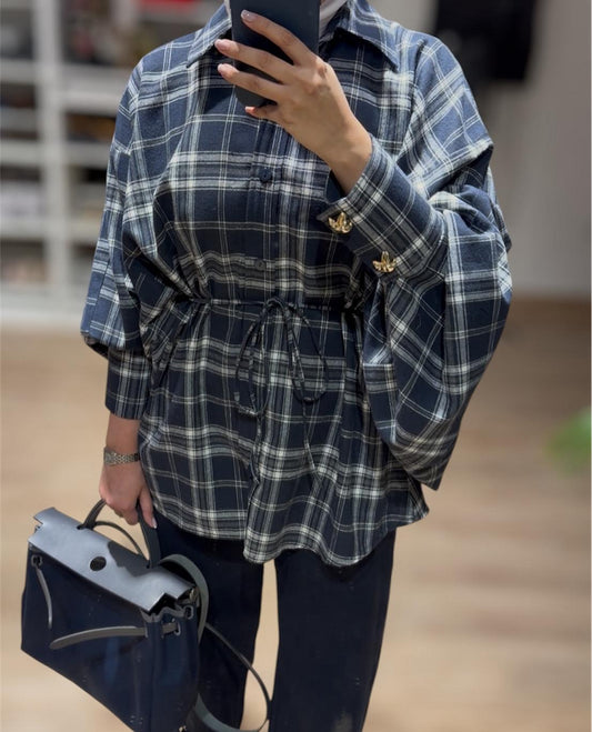 PLAID SHIRT W/ GOLD BUTTON