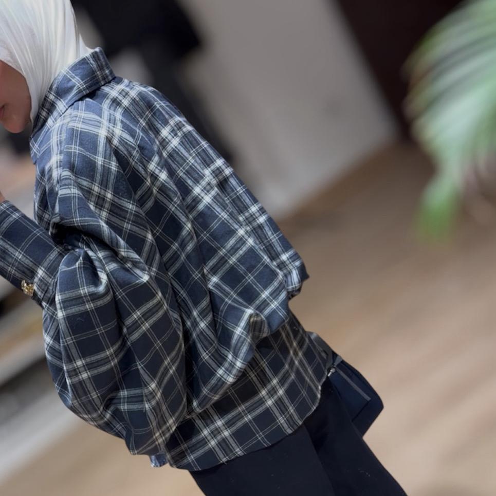 PLAID SHIRT W/ GOLD BUTTON