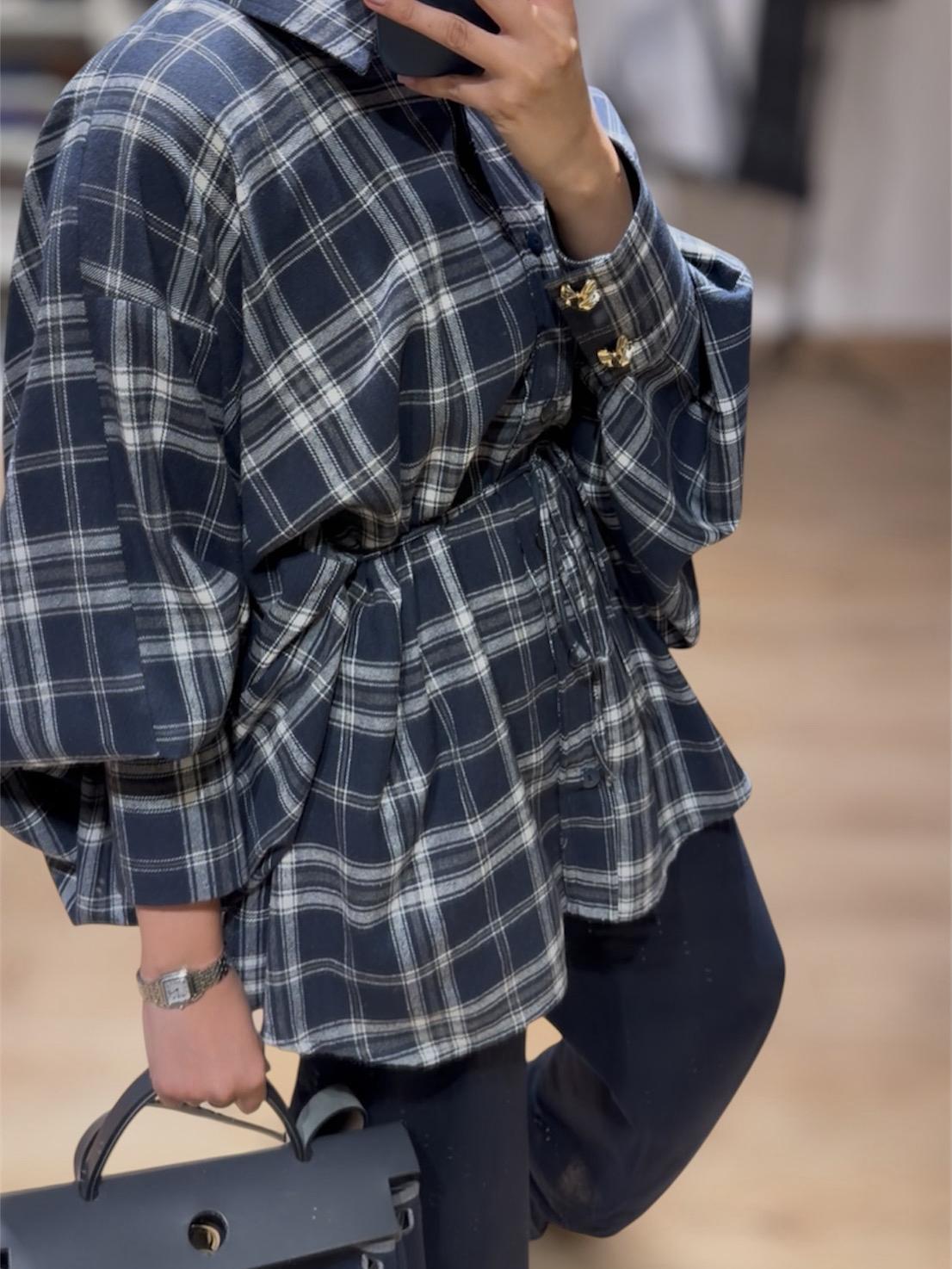 PLAID SHIRT W/ GOLD BUTTON