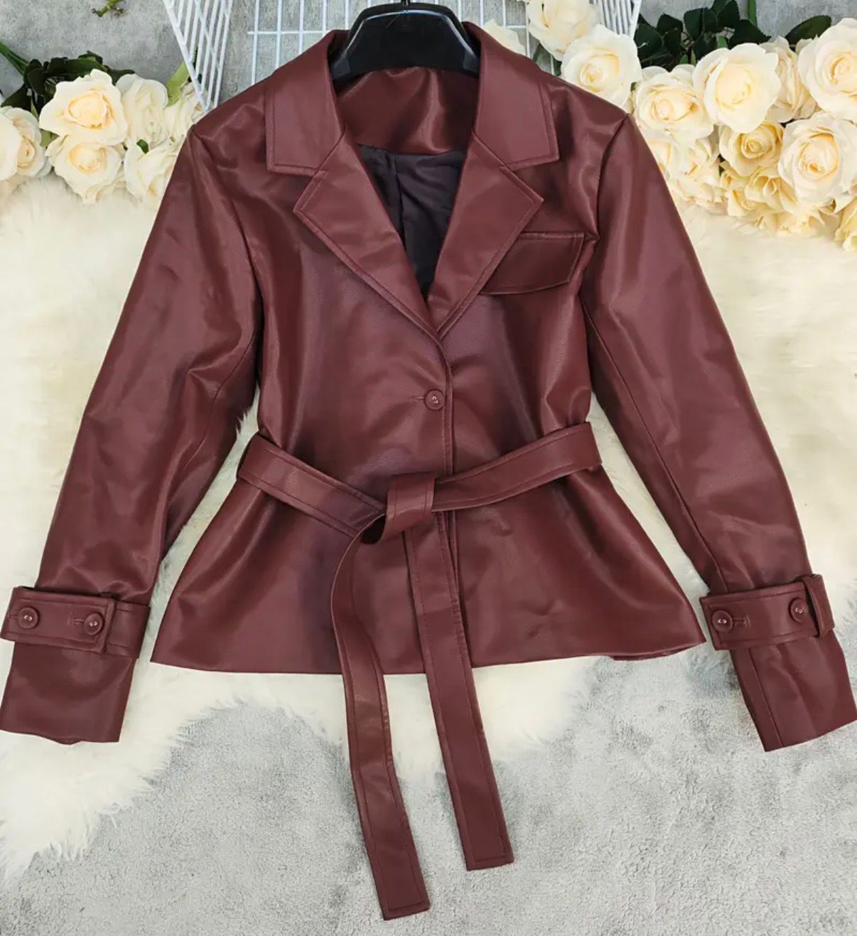 MERGE RED LEATHER JACKET  /  (ل+د ) جاكيت جلد 2 ميرج