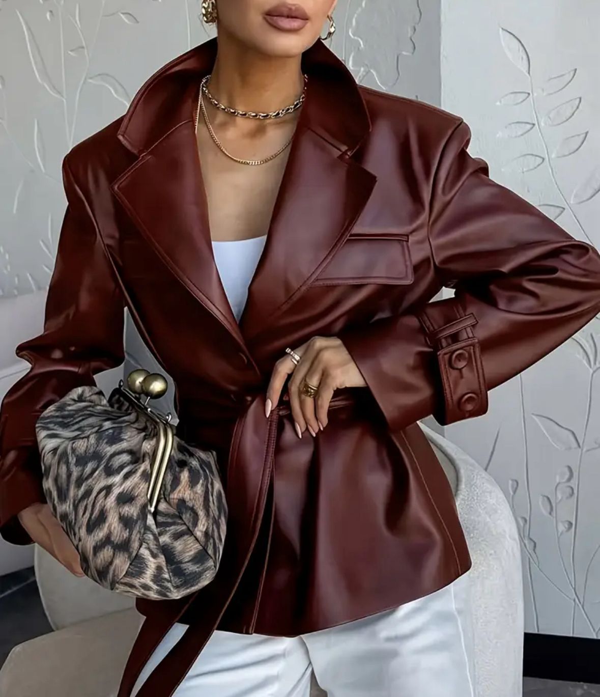 MERGE RED LEATHER JACKET  /  (ل+د ) جاكيت جلد 2 ميرج