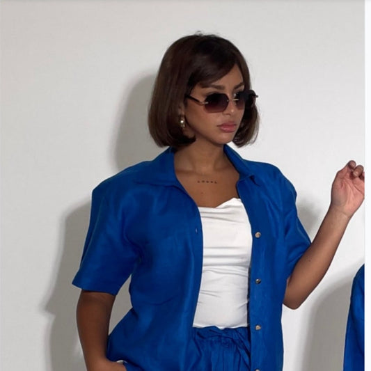 ALIA MEHDAR BLUE SHORTSLEEVE كم قصير أزرق