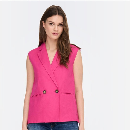 ONLY LOOSE LINEN BL VEST PINK سترة