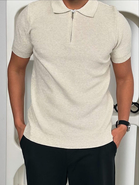 POLO T-SHIRT W/ ZIPPER WHEAT